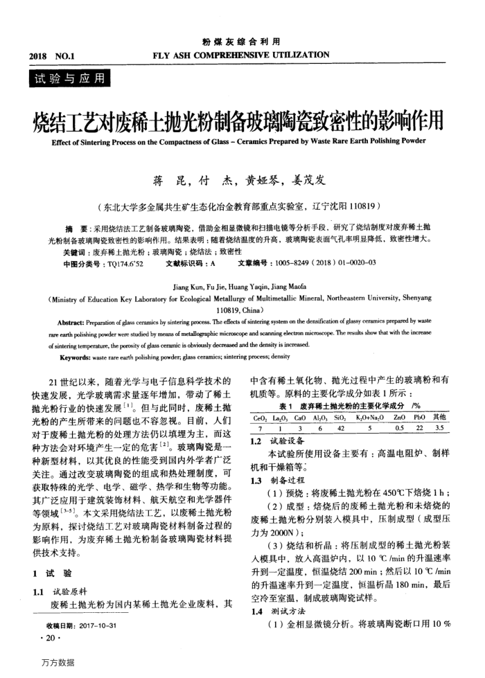 烧结工艺对废稀土抛光粉制备玻璃陶瓷致密性的影响作用