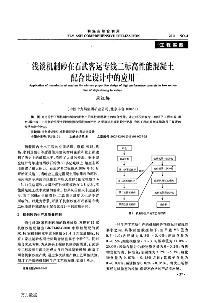 浅谈机制砂在石武客运专线二标高性能混凝土配合比设计中的应用