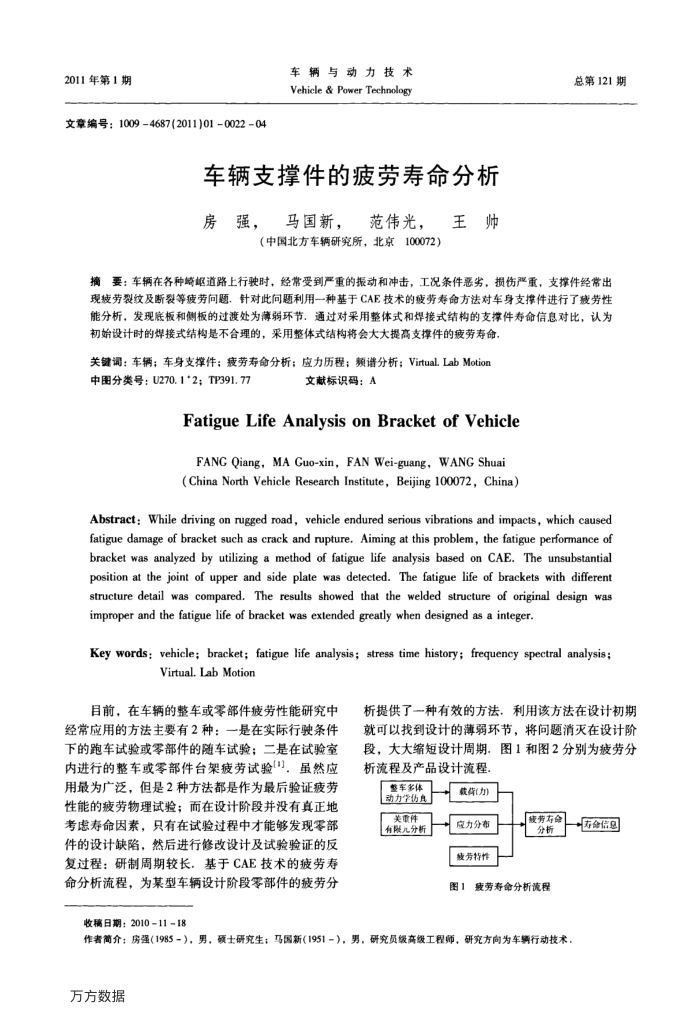 车辆支撑件的疲劳寿命分析