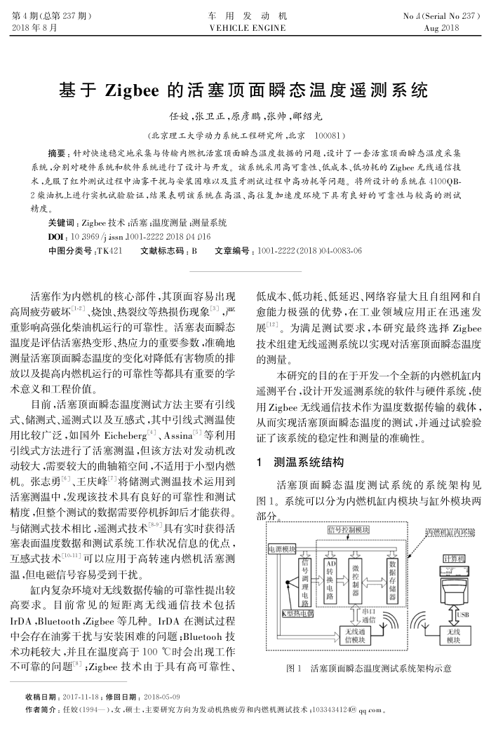 基于Zigbee的活塞顶面瞬态温度遥测系统