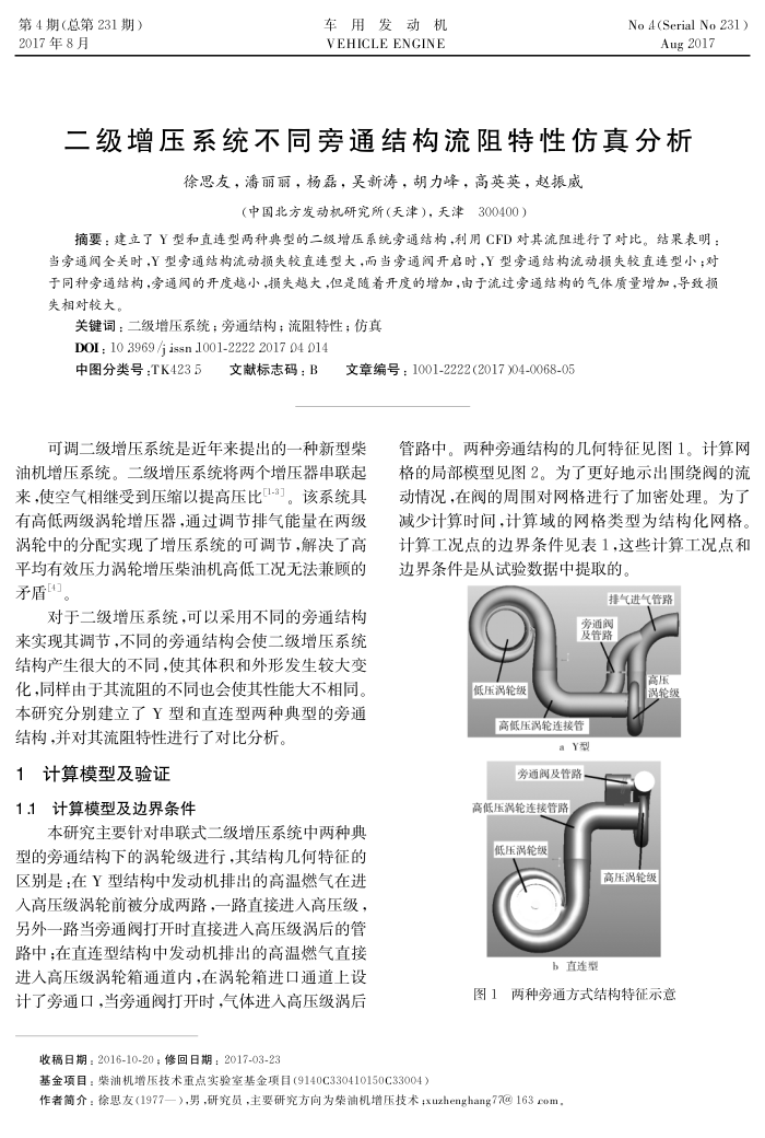二级增压系统不同旁通结构流阻特性仿真分析