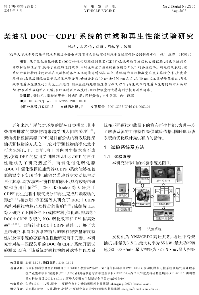 柴油机DOC﹢CDPF系统的过滤和再生性能试验研究