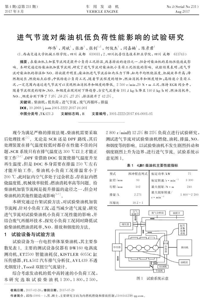 进气节流对柴油机低负荷性能影响的试验研究