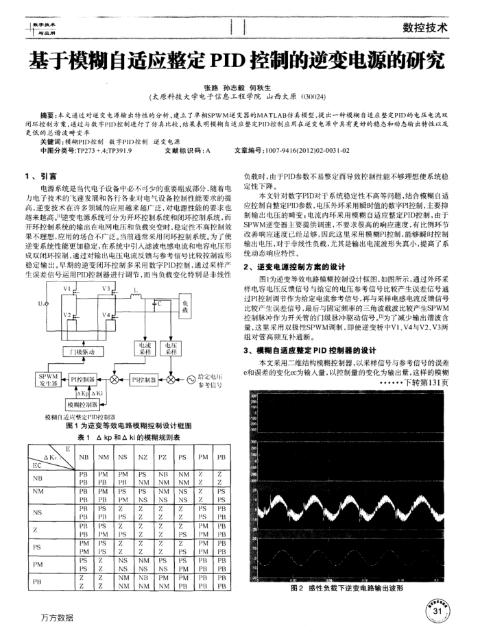 基于模糊自适应整定PID控制的逆变电源的研究