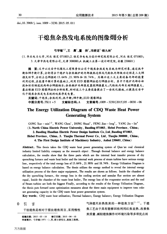 干熄焦余热发电系统的图像(火用)分析