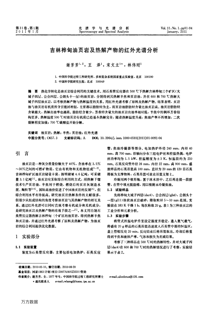 吉林桦甸油页岩及热解产物的红外光谱分析