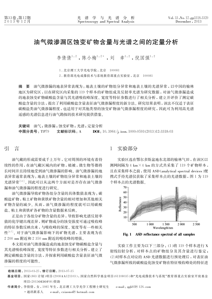 油气微渗漏区蚀变矿物含量与光谱之间的定量分析