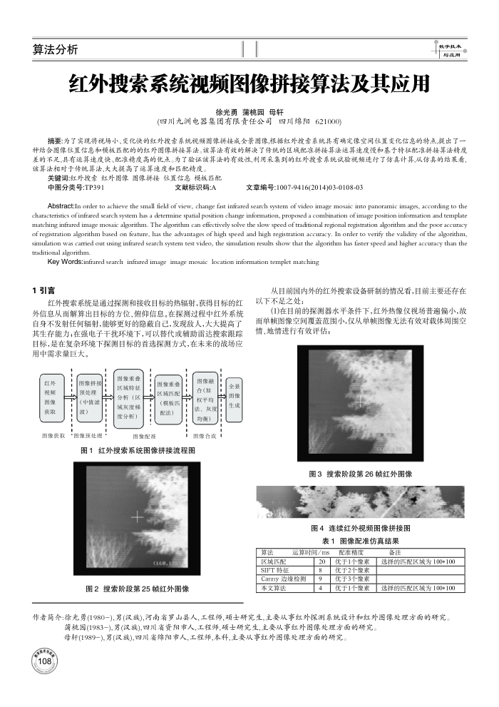 红外搜索系统视频图像拼接算法及其应用