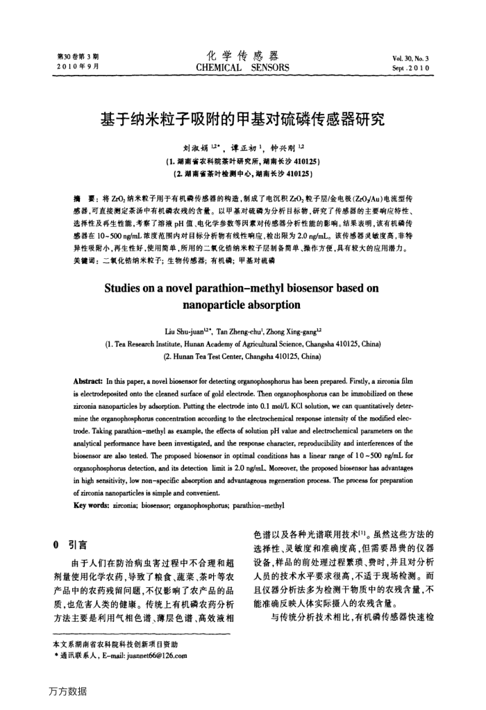 基于纳米粒子吸附的甲基对硫磷传感器研究