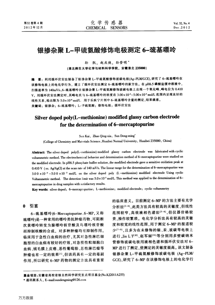 银掺杂聚L-甲硫氨酸修饰电极测定6-巯基嘌呤