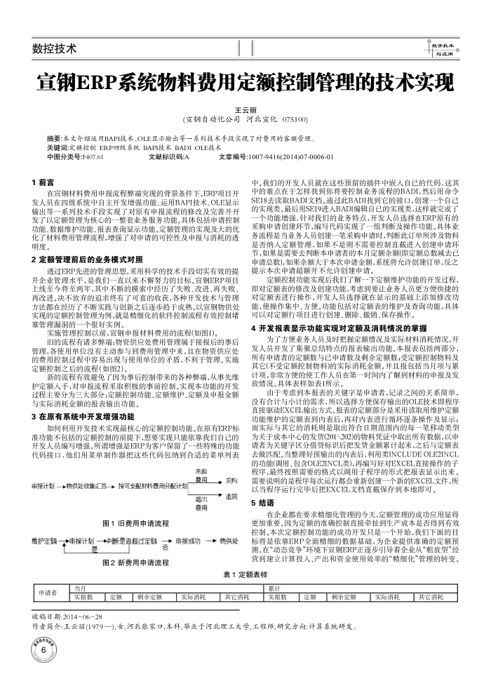 宣钢ERP系统物料费用定额控制管理的技术实现