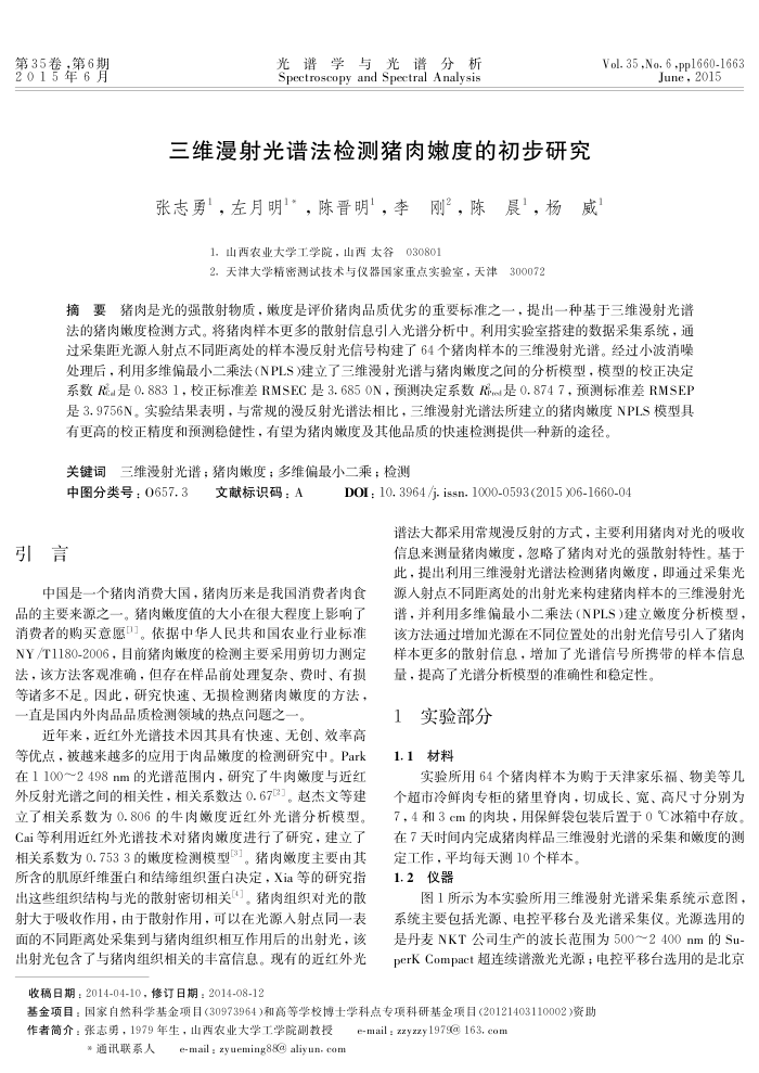 三维漫射光谱法检测猪肉嫩度的初步研究