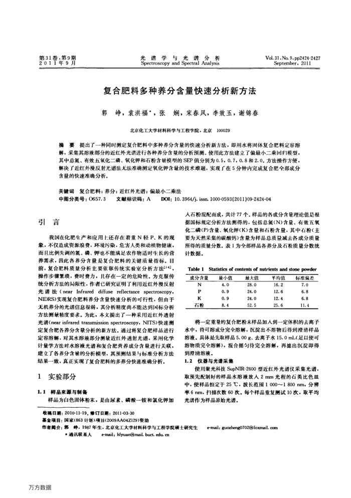 复合肥料多种养分含量快速分析新方法
