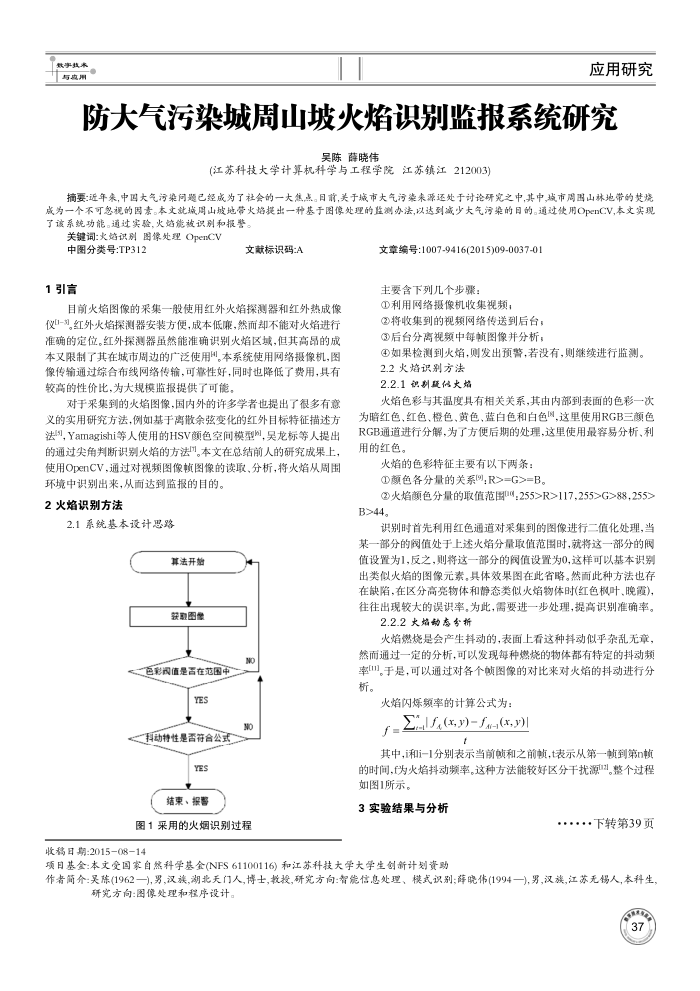 防大气污染城周山坡火焰识别监报系统研究
