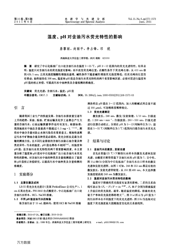 温度、pH对含油污水荧光特性的影响