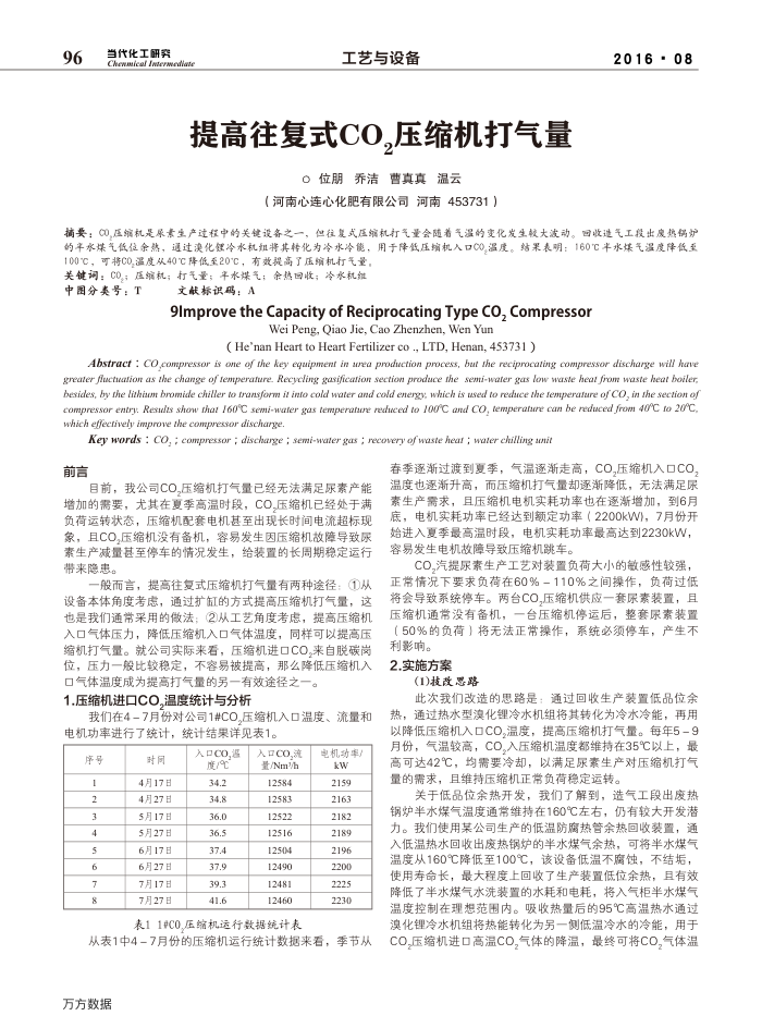 提高往复式CO2压缩机打气量