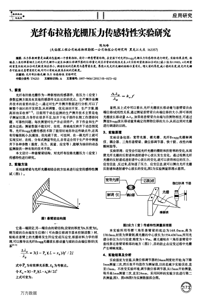 光纤布拉格光栅压力传感特性实验研究
