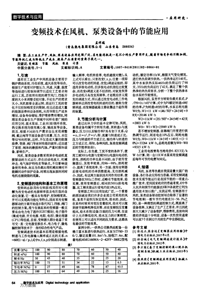 变频技术在风机、泵类设备中的节能应用