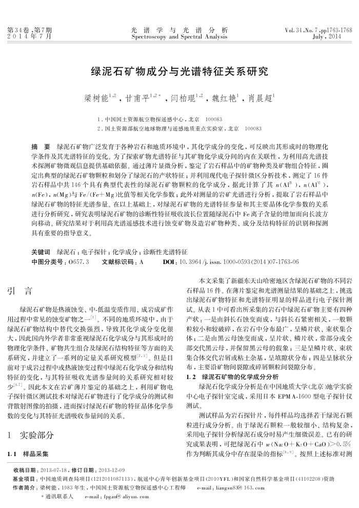 绿泥石矿物成分与光谱特征关系研究