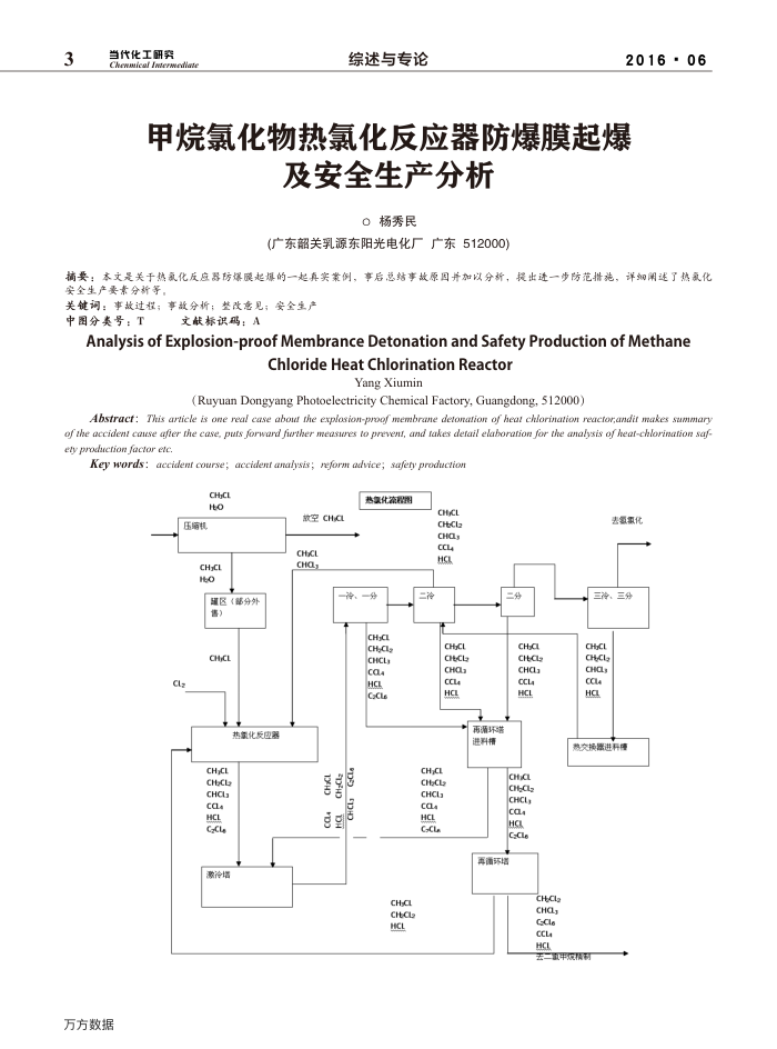 甲烷氯化物热氯化反应器防爆膜起爆及安全生产分析