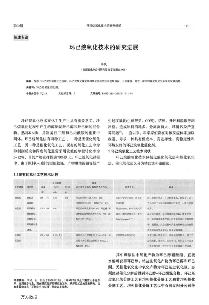 环己烷氧化技术的研究进展
