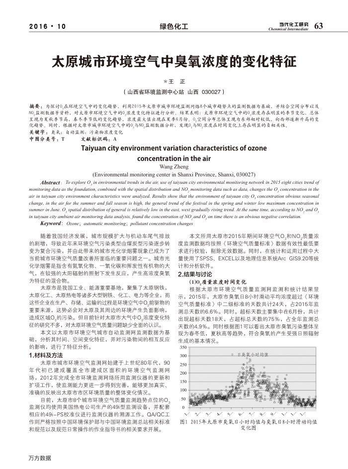 太原城市环境空气中臭氧浓度的变化特征
