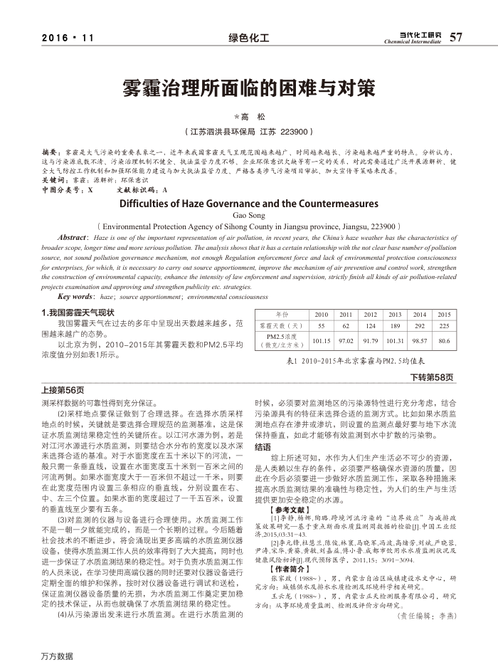 雾霾治理所面临的困难与对策