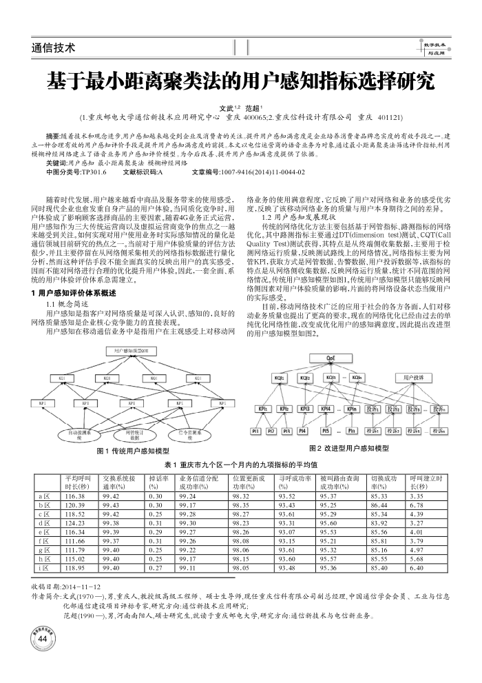 基于最小距离聚类法的用户感知指标选择研究