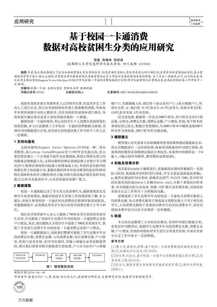 基于校园一卡通消费数据对高校贫困生分类的应用研究