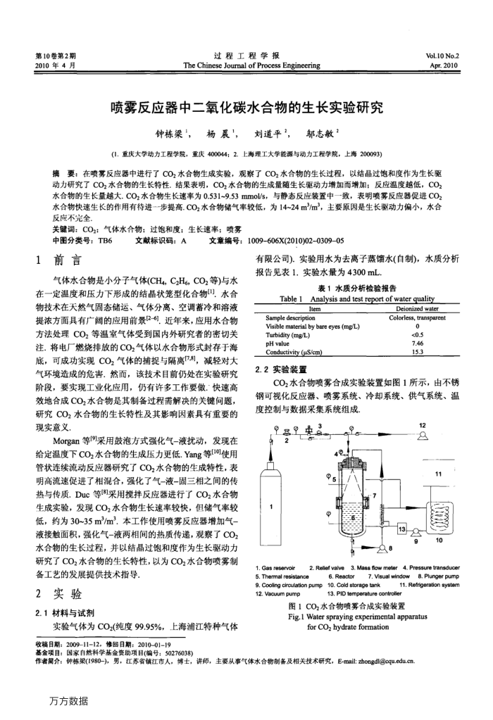 喷雾反应器中二氧化碳水合物的生长实验研究