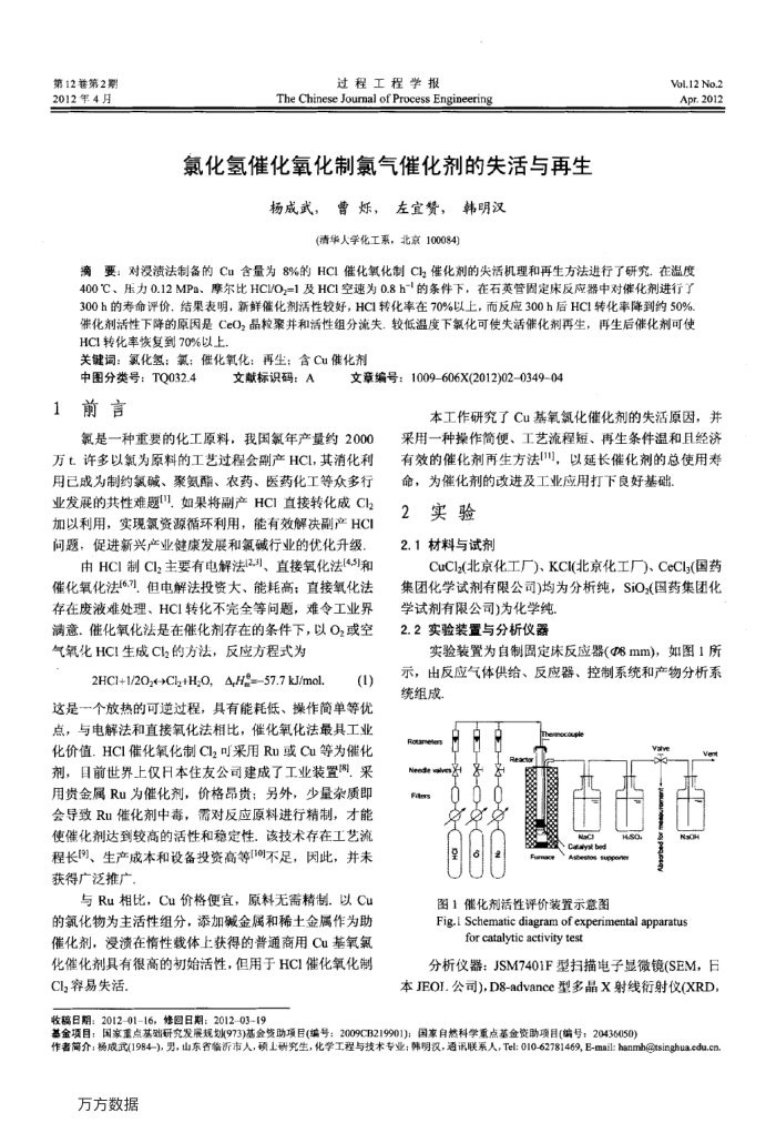 氯化氢催化氧化制氯气催化剂的失活与再生