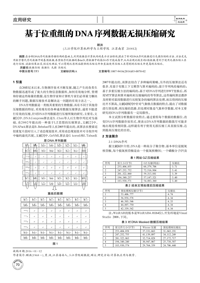 基于位重组的DNA序列数据无损压缩研究