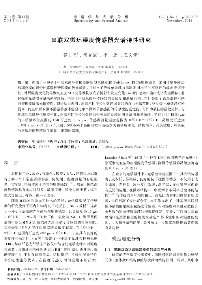 串联双微环湿度传感器光谱特性研究
