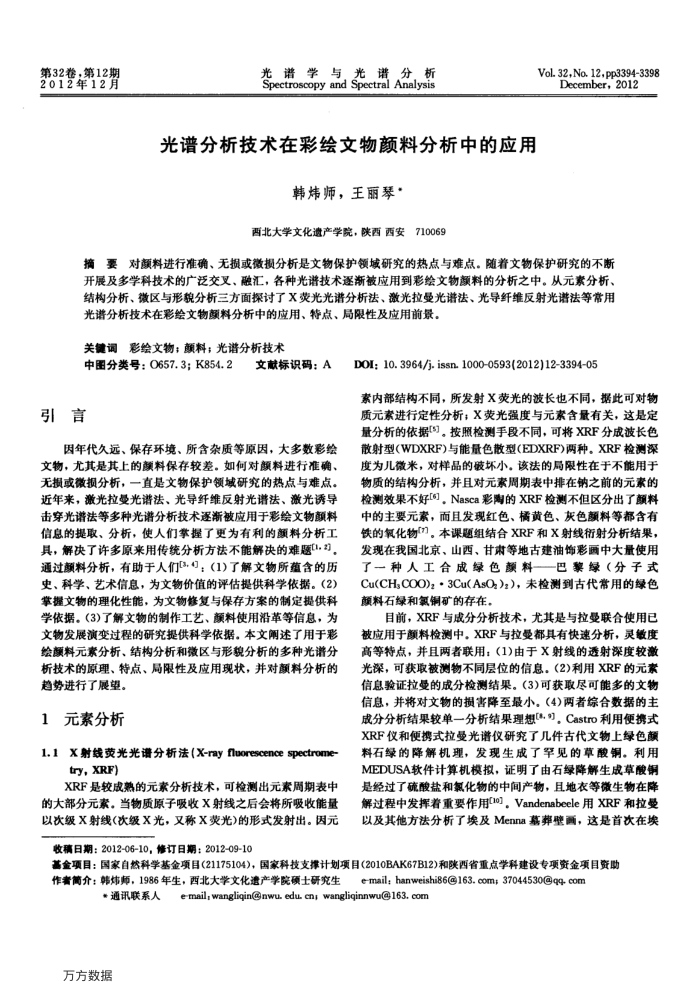 光谱分析技术在彩绘文物颜料分析中的应用
