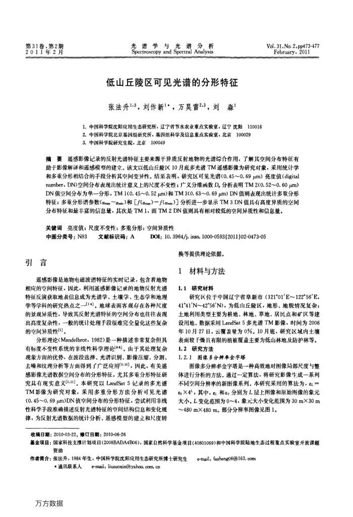 低山丘陵区可见光谱的分形特征