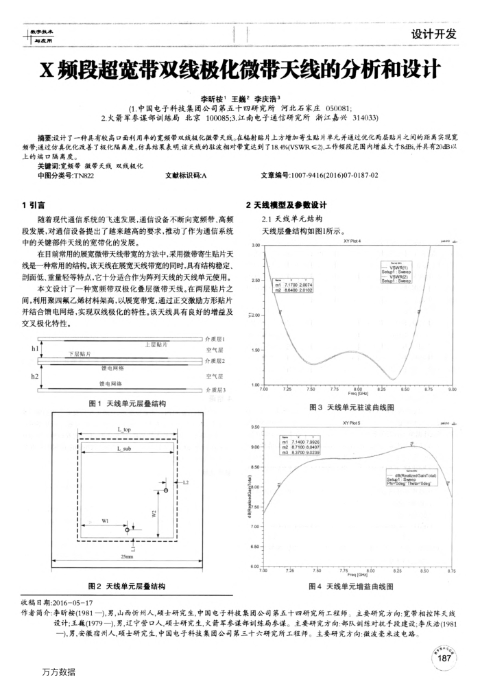 X频段超宽带双线极化微带天线的分析和设计