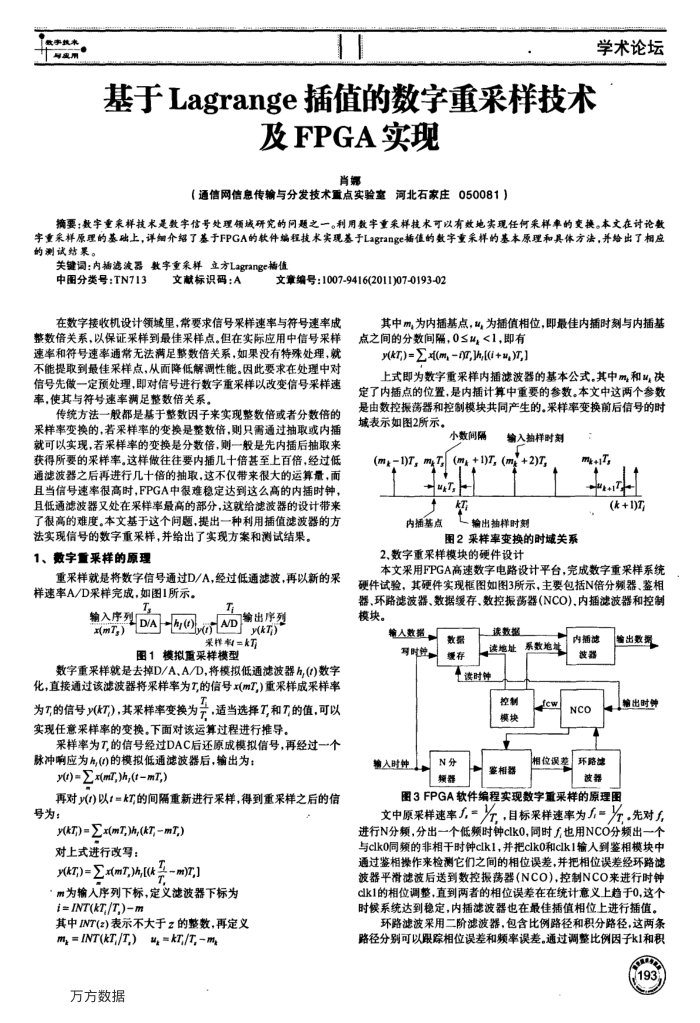 基于Lagrange插值的数字重采样技术及FPGA实现