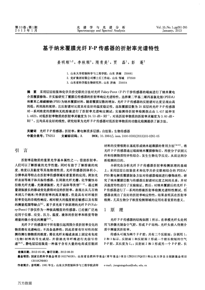 基于纳米覆膜光纤F-P传感器的折射率光谱特性