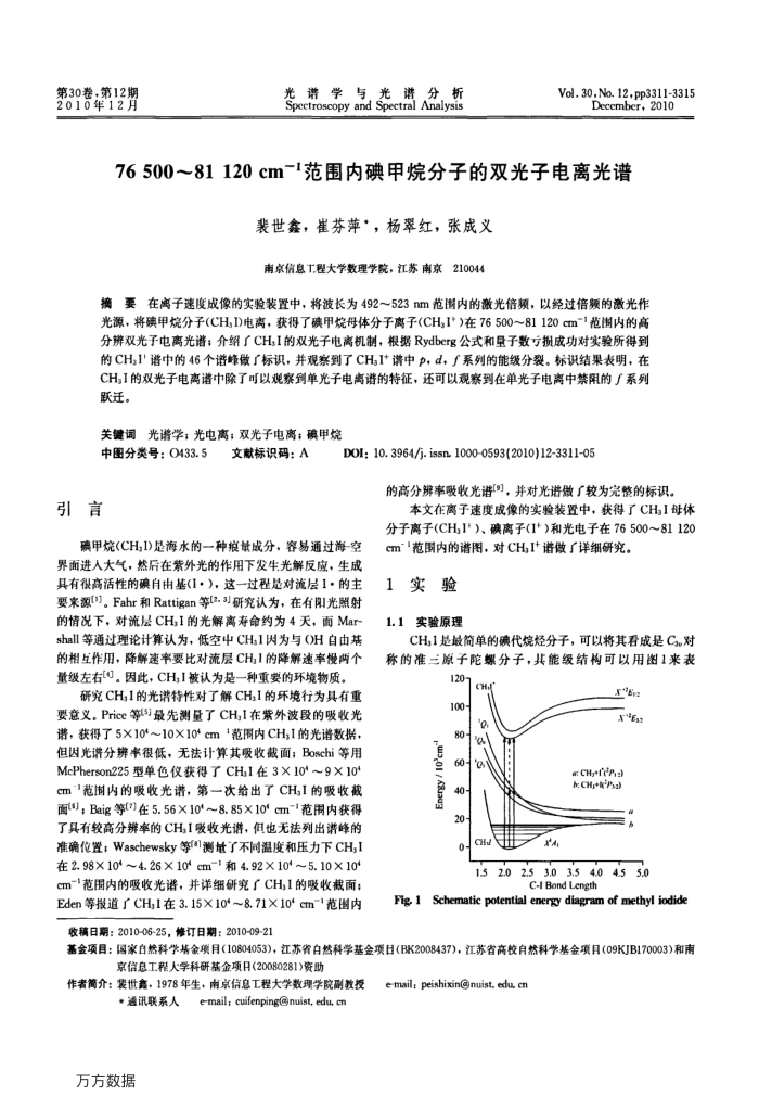 76 500~81 120 cm-1范围内碘甲烷分子的双光子电离光谱