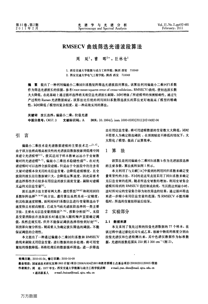 RMSECV曲线筛选光谱波段算法