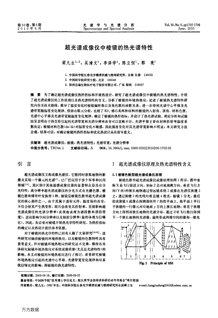 超光谱成像仪中棱镜的热光谱特性