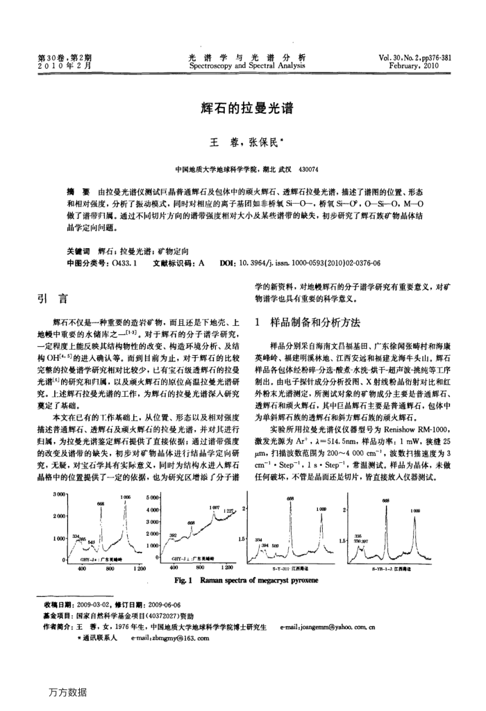 辉石的拉曼光谱