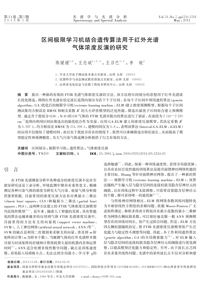 区间极限学习机结合遗传算法用于红外光谱气体浓度反演的研究