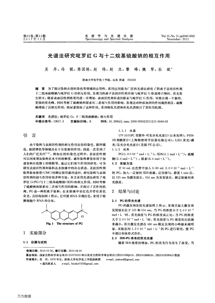 光谱法研究吡罗红G与十二烷基硫酸钠的相互作用