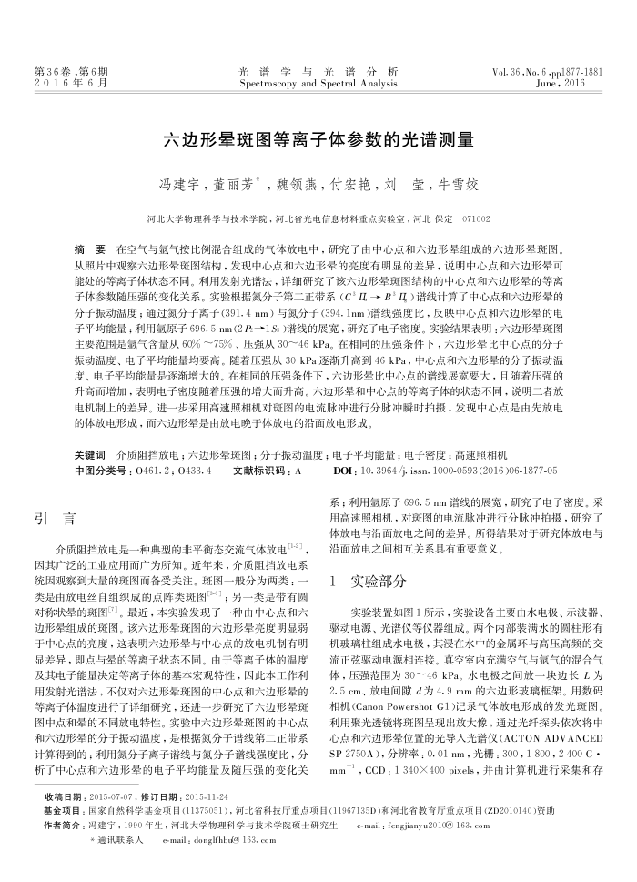 六边形晕斑图等离子体参数的光谱测量