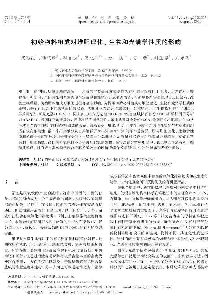 初始物料组成对堆肥理化、生物和光谱学性质的影响