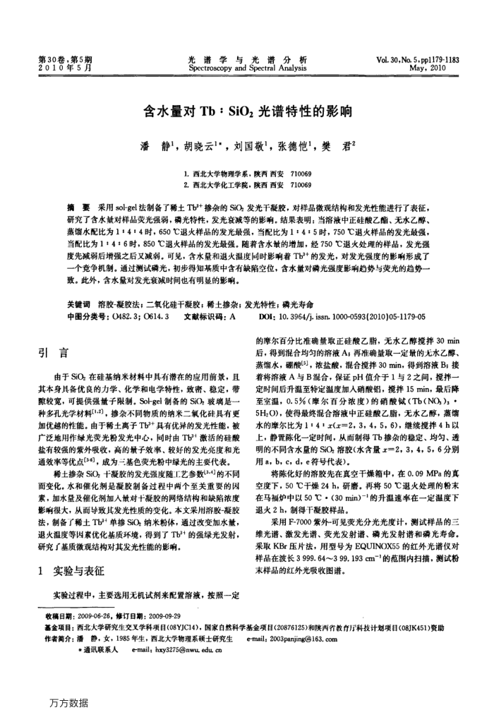 含水量对Tb:SiO2光谱特性的影响