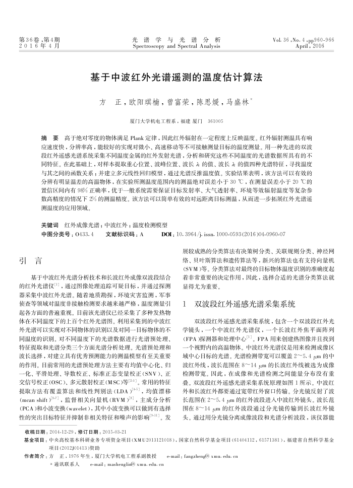 基于中波红外光谱遥测的温度估计算法