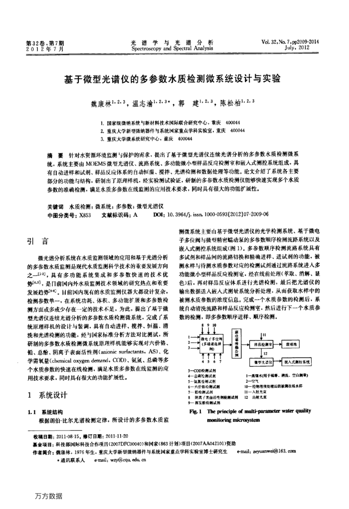 基于微型光谱仪的多参数水质检测微系统设计与实验