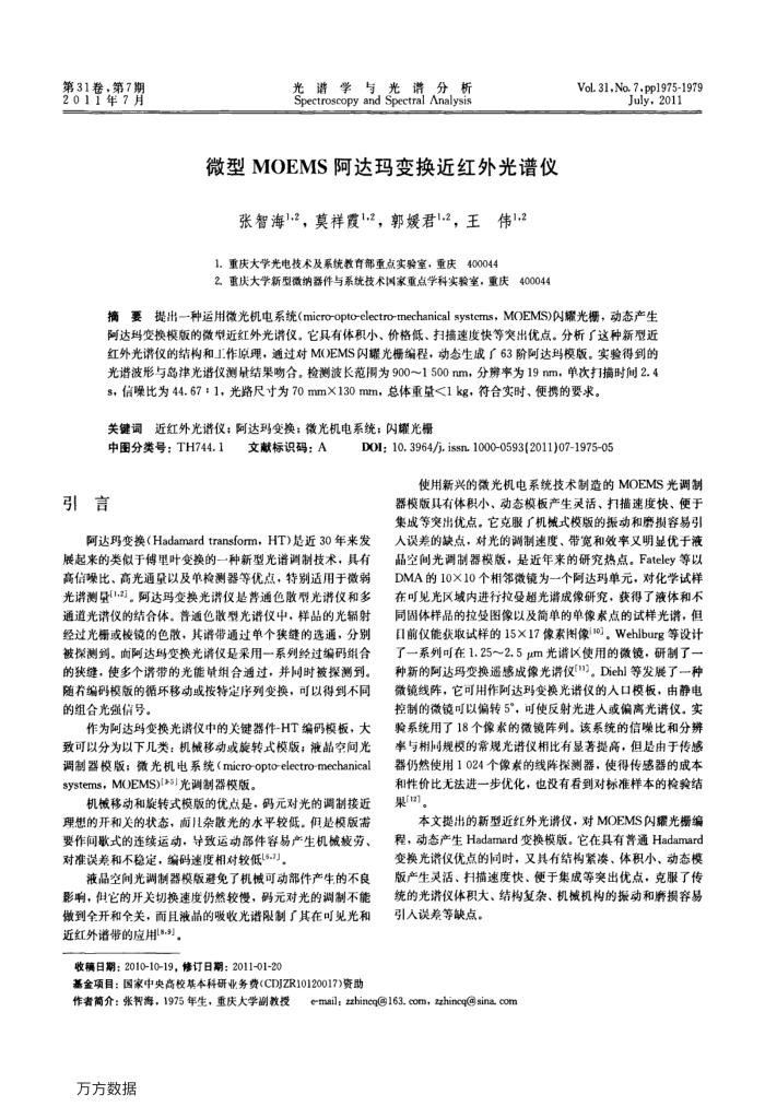 微型MOEMS阿达玛变换近红外光谱仪